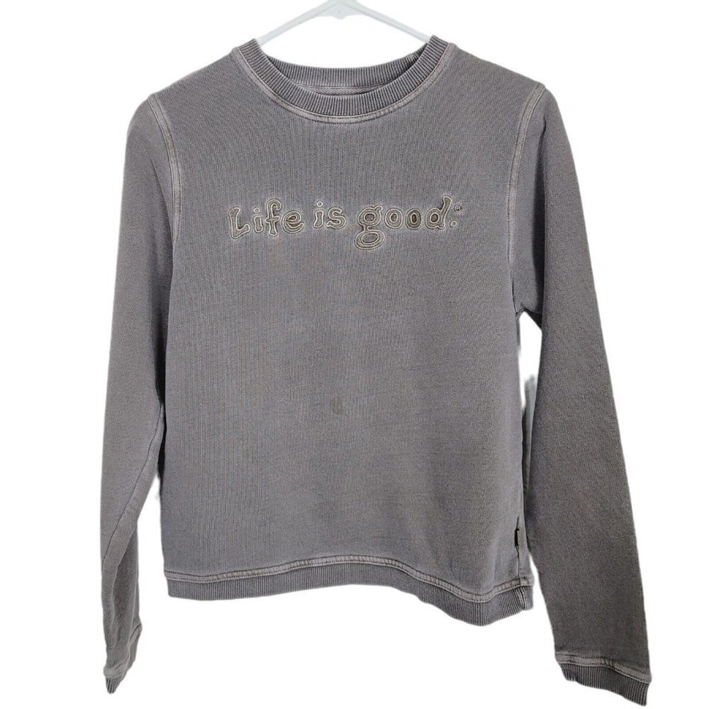 Life Is Good Sz Small Sweatshirt Gray Fleece Lined Crewneck Manufacturer Fading